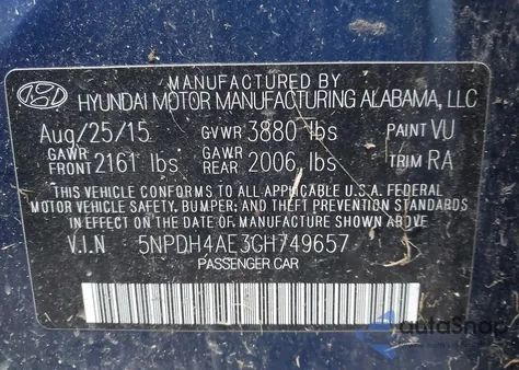 2016 Hyundai Elantra Se from USA, damaged, VIN 5NPDH4AE3GH749657